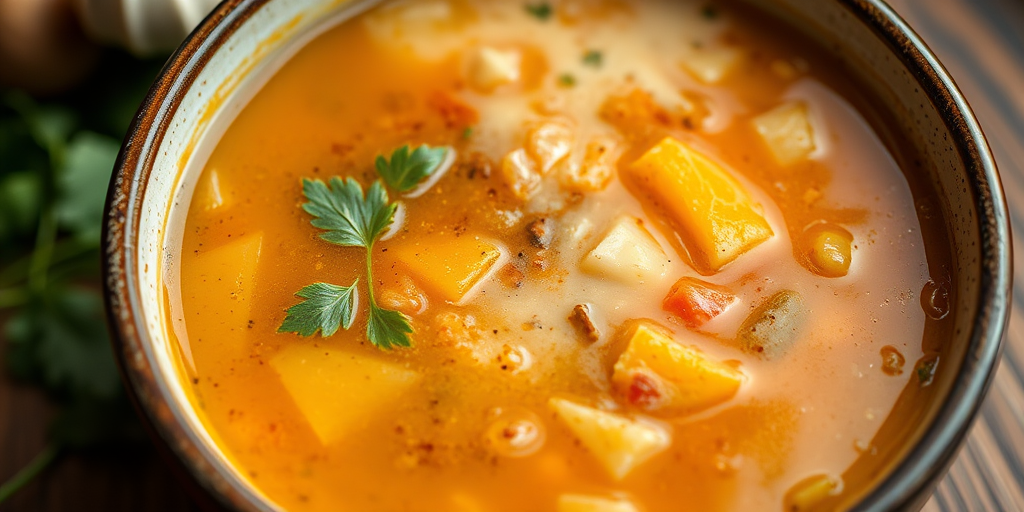 create a realistic image of a steaming bowl of soup with intricate details, soft lighting, shallow depth of field, 50mm lens, f/1.8 aperture, ISO 200, taken from a top-down angle using a DSLR camera