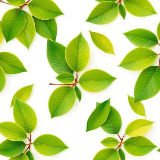 regenerate a seamless pattern of soft green leaves on a white background with vibrant colors and smooth gradients, DSLR camera settings f/5.6, 1/250s, ISO 100, top-down view, macro style, digital photography