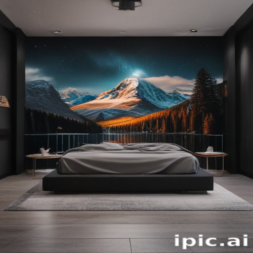 Stunning Bedroom Interior with Majestic Mountain Landscape Mural and ...