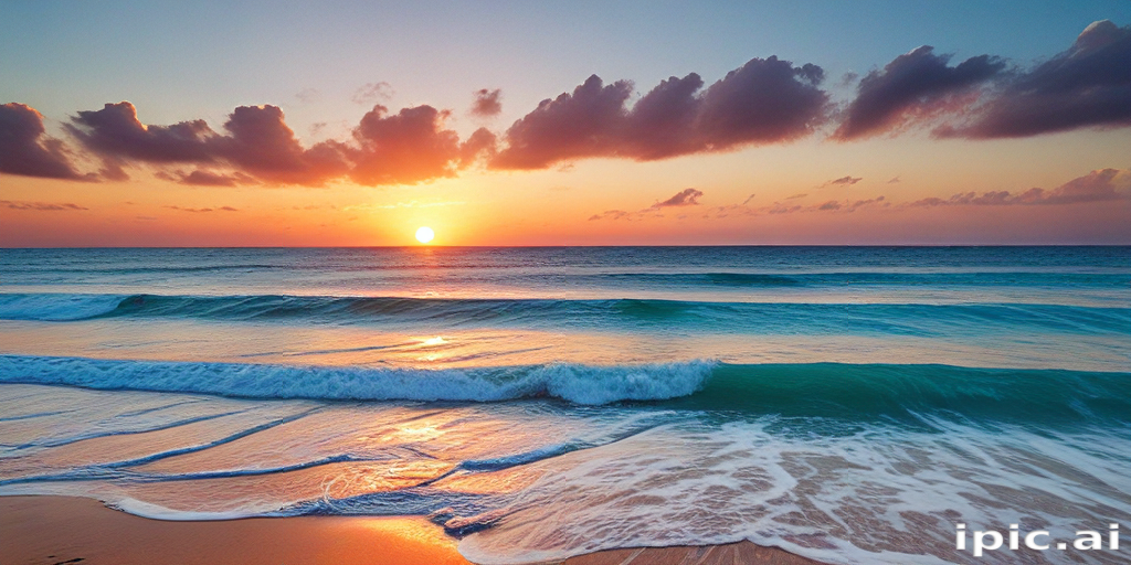 Stunning Sunset Over Calm Ocean Waves with Colorful Sky and Clouds