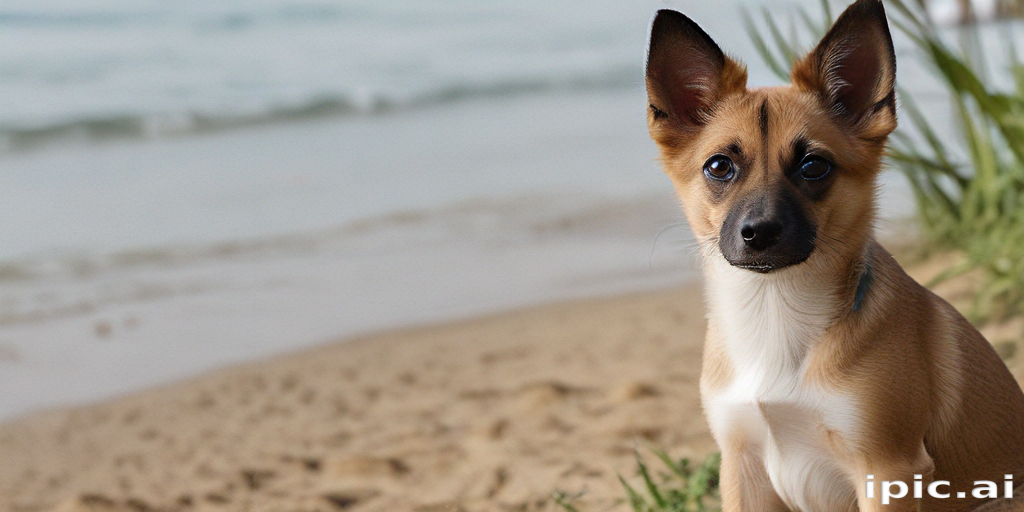 A Playful Puppy Enjoying a Sunny Day at the Beach Shoreline.