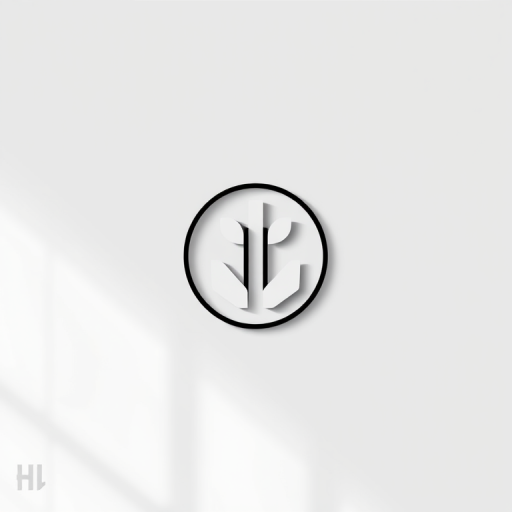 Generate a high-quality image of a minimalist modern logo design with a monochrome color scheme, using a DSLR camera, 50mm lens, aperture f/1.8, ISO 100, shot at eye level with soft natural lighting for enhanced clarity and contrast.
