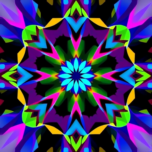 Create a highly detailed vector illustration of an abstract geometric pattern in vibrant colors, using a DSLR camera type, 50mm lens, aperture f/2.8, ISO 100, and natural lighting for enhanced clarity and richness.