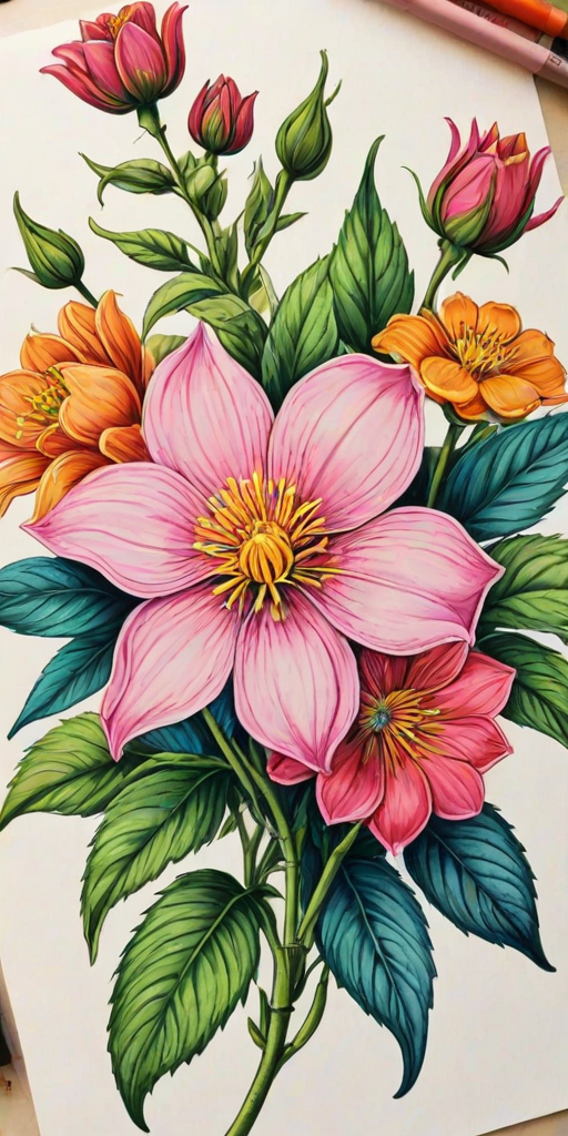flower drawings with color