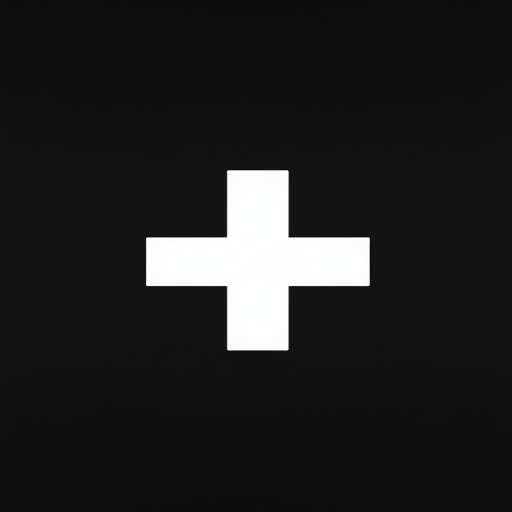 Create a high-resolution image of a simple white plus sign on a solid black background, use a Canon EOS R5 camera with a 50mm lens, aperture f/1.8, ISO 100, and a focus distance of 1 meter, shot from a straight-on view with soft lighting to enhance clarity and contrast.