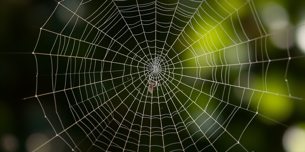 Create an intricate spider web illustration with detailed lines, high contrast, captured with a DSLR camera at f/2.8 aperture, 50mm lens, natural lighting, and a shallow depth of field for enhanced clarity and texture.