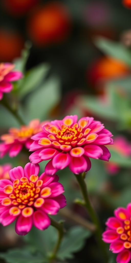 Capture a close-up of vibrant lantana flowers in full bloom with a shallow depth of field, using a DSLR camera with a 50mm lens at f/2.8, ISO 200, and a shutter speed of 1/250 sec, natural lighting, background softly blurred to emphasize flower details.