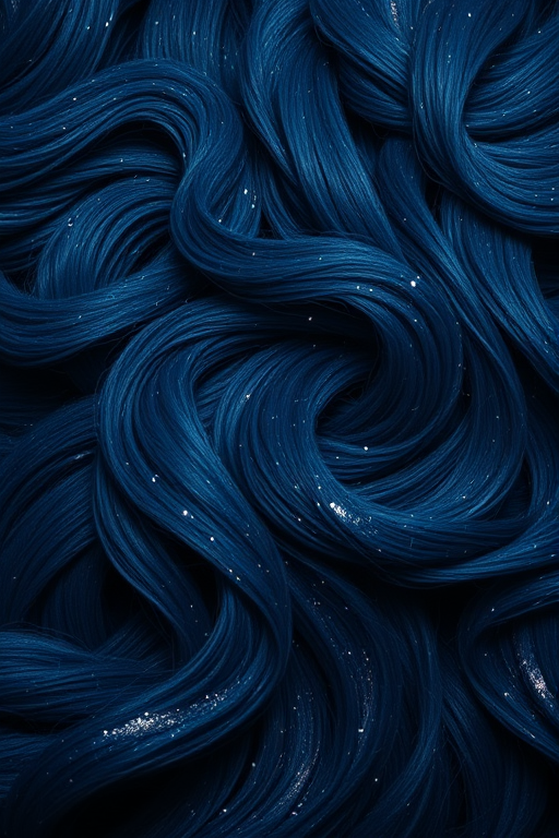 Mysterious midnight blue waves known as "Starry Night" feature subtle silver glitter throughout, creating the illusion of a twinkling night sky in long, flowing tresses
