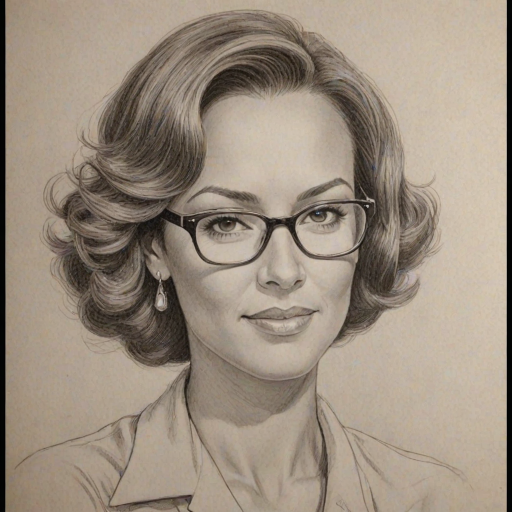Delightful Eva LaRue, pencil sketch, portrait of Pleasing woman 1929s in glasses, hair style beatnik, outline, clear lines, fine lines, 8k