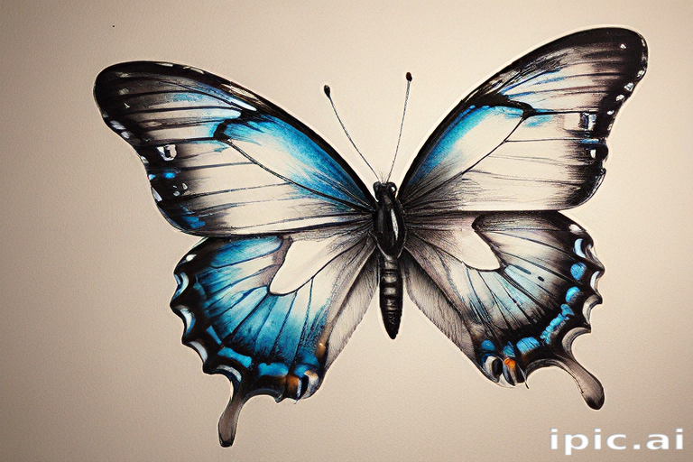 Vibrant Blue Butterfly with Intricate Details Against a Light Background