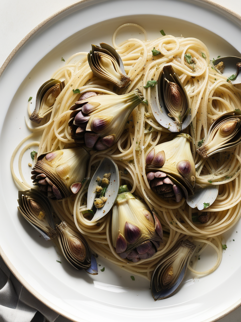 lemon spaghetti with roasted artichokes