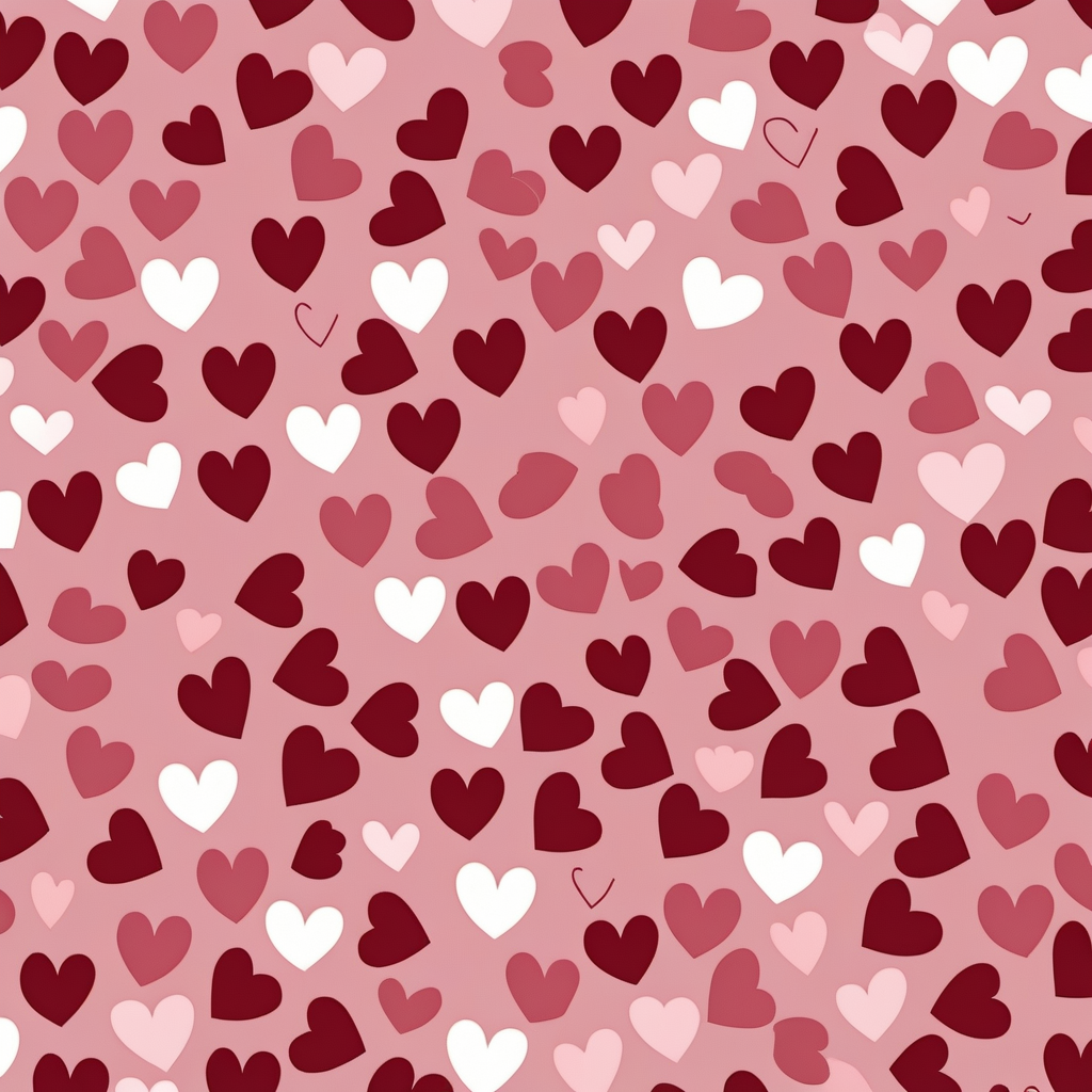 Colorful Pattern of Various Hearts on a Soft Pink Background