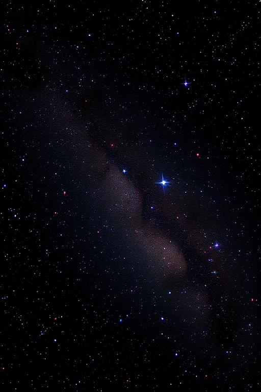 Generate a vibrant cosmic scene filled with colorful stars scattered across a black background with a Canon EOS 5D Mark IV, f/8 aperture, ISO 1600, 20 mm lens, and a wide-angle view to enhance depth and clarity.