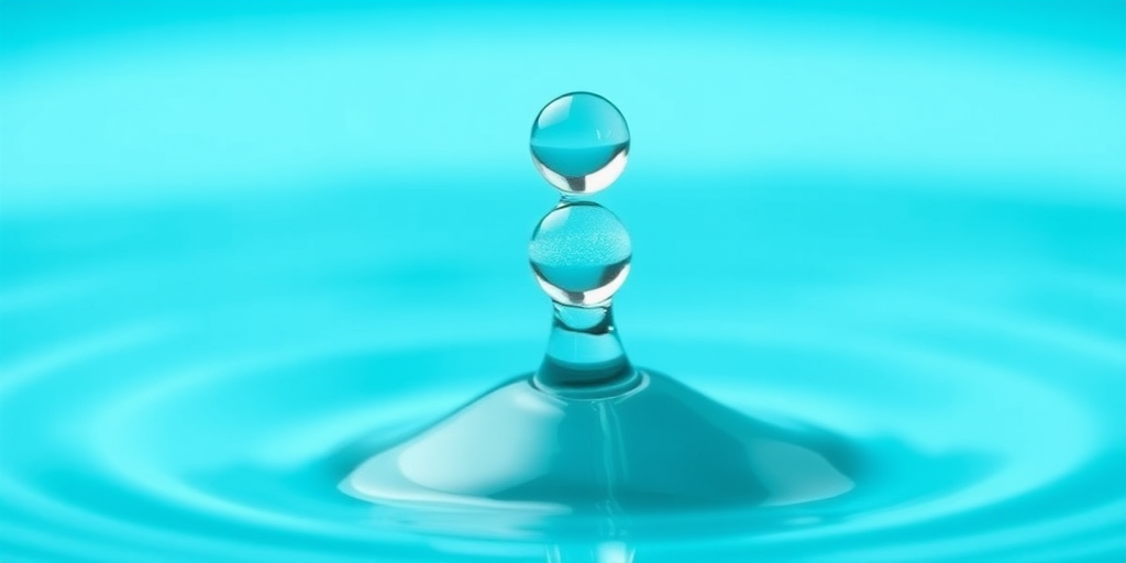 create a high-resolution image of a glossy, stylized water droplet in bright turquoise, using a macro lens at f/2.8 aperture, 1/125 shutter speed, and ISO 100 to capture intricate details and smooth reflections, with a soft-focus background for depth.