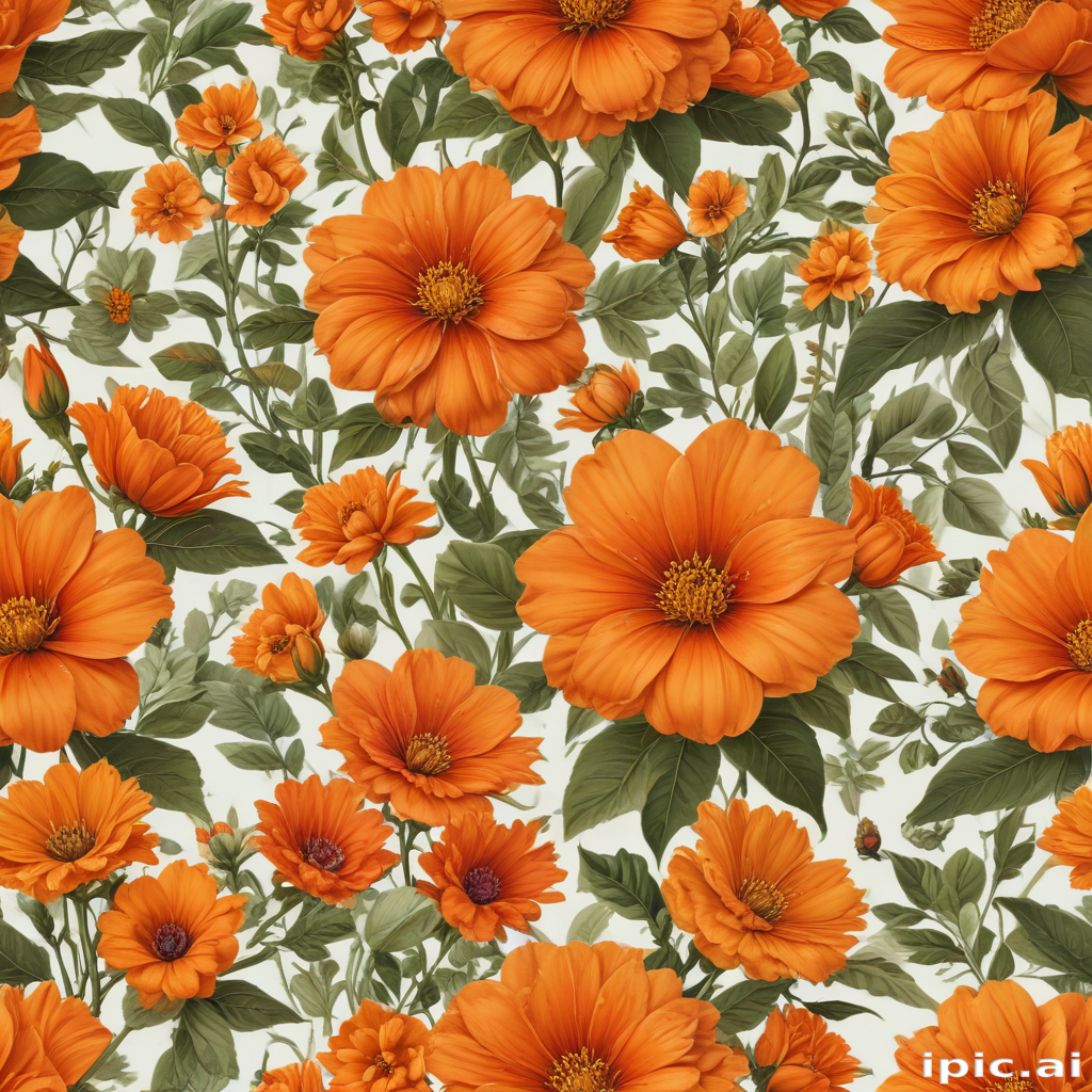 Vibrant Floral Pattern Featuring Lush Orange Flowers and Green Leaves