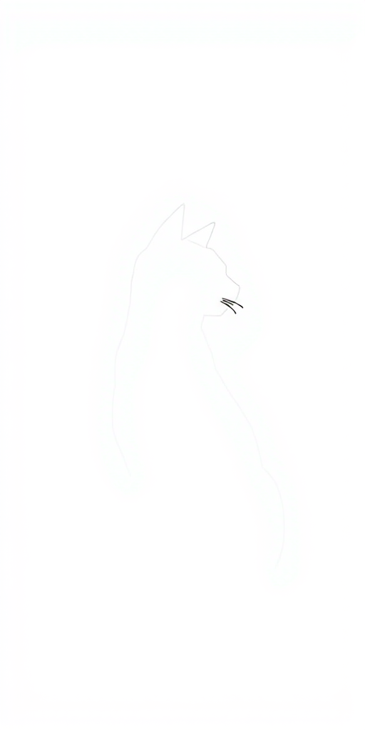 Create a high-resolution illustration of a simplistic cat silhouette on a plain background, using a Canon EOS 5D Mark IV with a 50mm f/1.8 lens, aperture set to f/2.8, ISO 100, and natural lighting for a clean and sharp image.