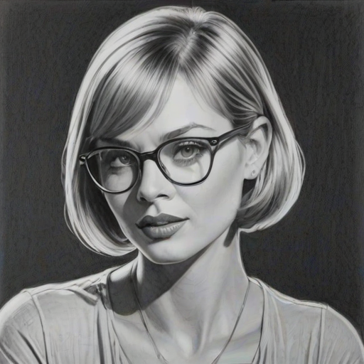 Radiant Jamie Pressly, pencil sketch, portrait of Elegant woman 1925s in glasses, hair style beatnik, outline, clear lines, fine lines, 8k