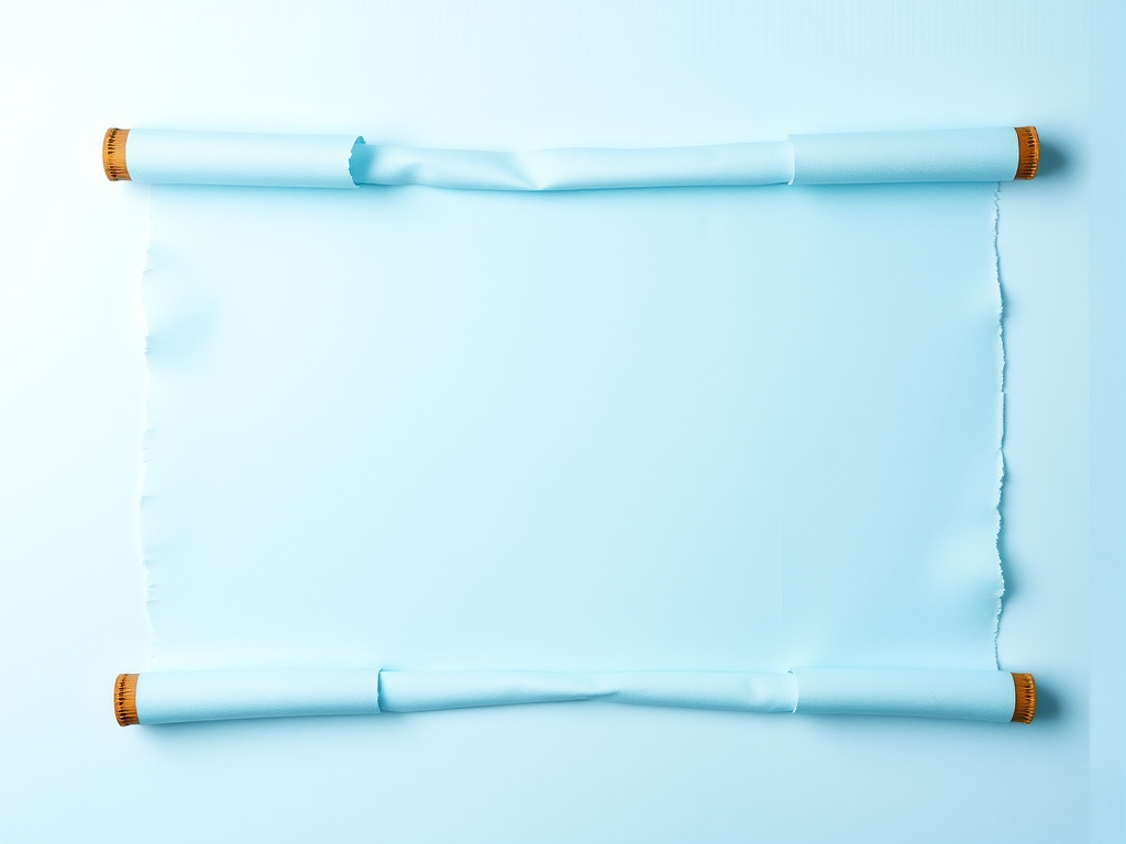 Create a vibrant blue parchment scroll frame with decorative rolled edges and a soft gradient background, captured with a Canon EOS R5, 50mm lens, f/2.8 aperture, ISO 100, shot from a flat lay perspective for enhanced detail and clarity.