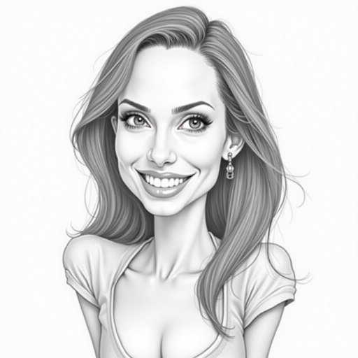 Angelina jolie caricature. A pencil-drawn caricature of the actress Angelina Jolie