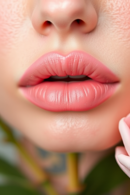 Soft pink ombré lips fading into peach, titled "Blooming Peony," feature a velvety texture and delicate pearl shimmer, perfect for romantic spring weddings and garden parties