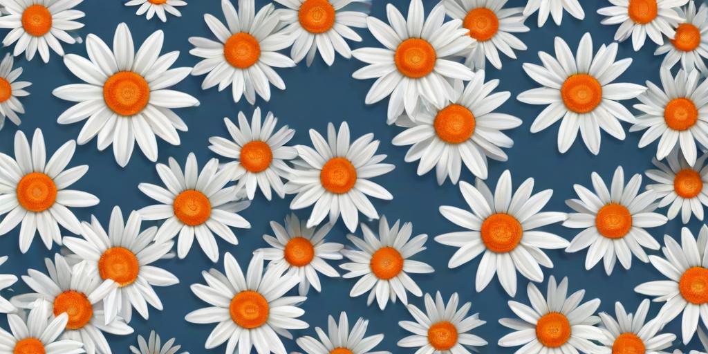 create a seamless pattern of white daisies with orange centers on a solid blue background