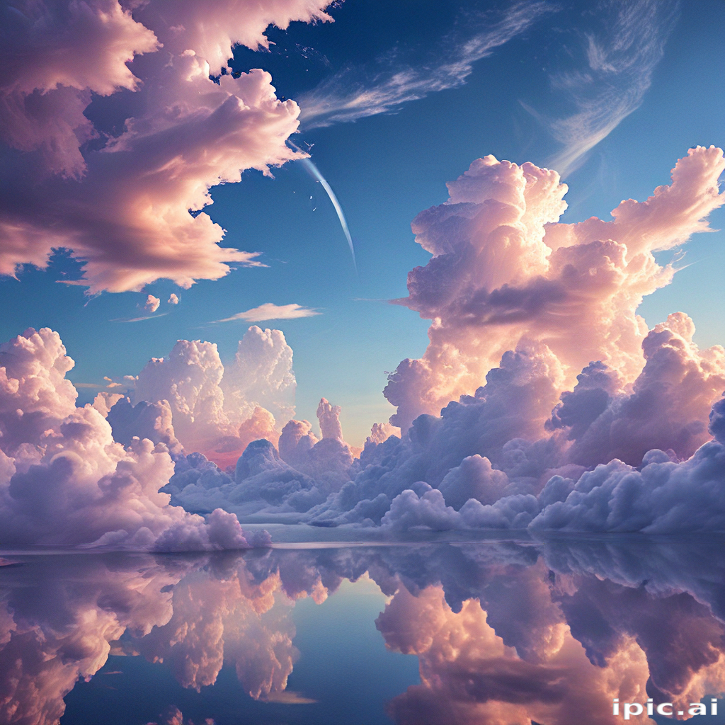 Majestic Cotton Candy Clouds Reflecting in a Serene Tranquil Water Surface
