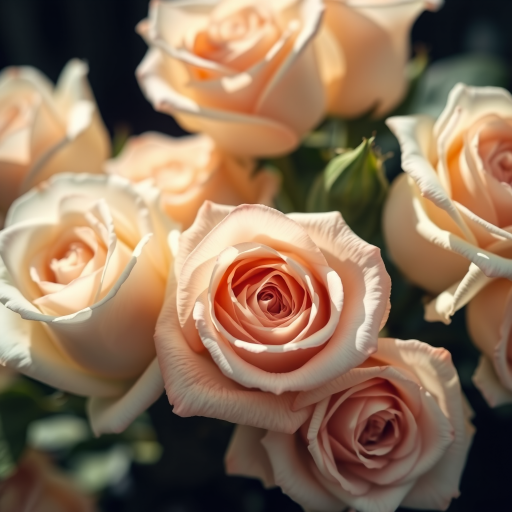 close-up of white roses and cream roses in full bloom, soft natural lighting, shallow depth of field, f/2.8 aperture, 50mm lens, DSLR camera, vibrant color saturation, high-resolution imaging, macro photography style