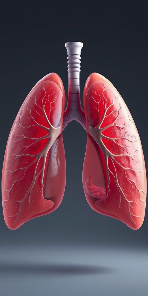 Create a highly detailed 3D rendering of human lungs, using a 50mm lens, f/2.8 aperture, ISO 100, with a focus on realistic texture and anatomical accuracy, capturing the lungs in a front view with soft studio lighting.