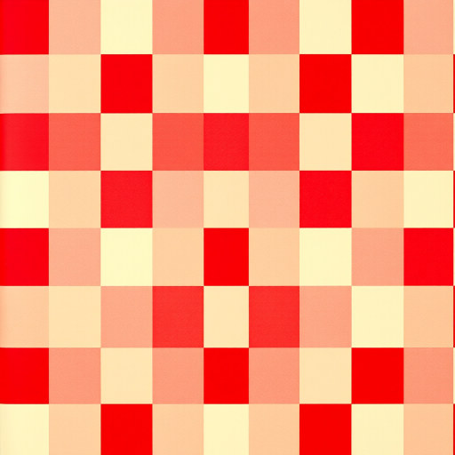 Create a high-resolution image of a red and cream checkerboard pattern with a uniform, evenly spaced layout, photographed from a top-down view using a DSLR camera set to f/8 aperture, ISO 100, and a focal length of 50mm for sharp detail and vibrant colors.