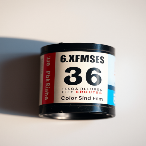 Photorealistic image of a 36 exposure roll of color slide film with a daylight label, soft lighting, top-down view, using a Canon EOS R5, f/2.8 aperture, ISO 100, 1/125 sec shutter speed.