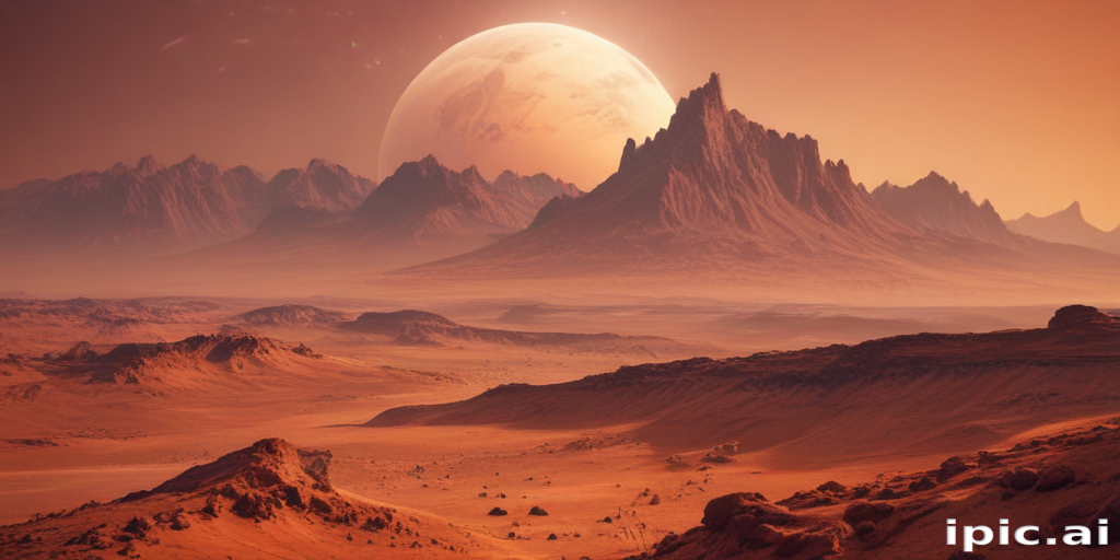 Majestic Alien Landscape Featuring Mountains and a Giant Planet in the Sky