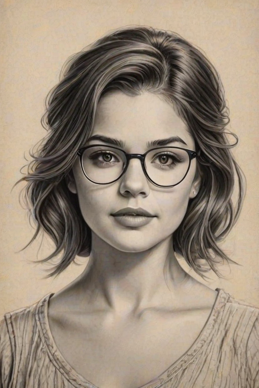 Ravishing Danielle Campbell, pencil sketch, portrait of Enchanting woman 1924s in glasses, hair style beatnik, outline, clear lines, fine lines, 8k
