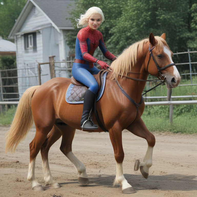 Spiderman riding Elsa's horse