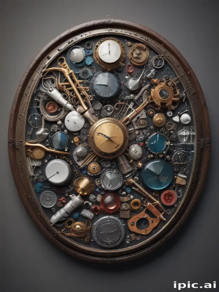 Intricate Steampunk Wall Art Featuring Vintage Clocks and Mechanical Gears