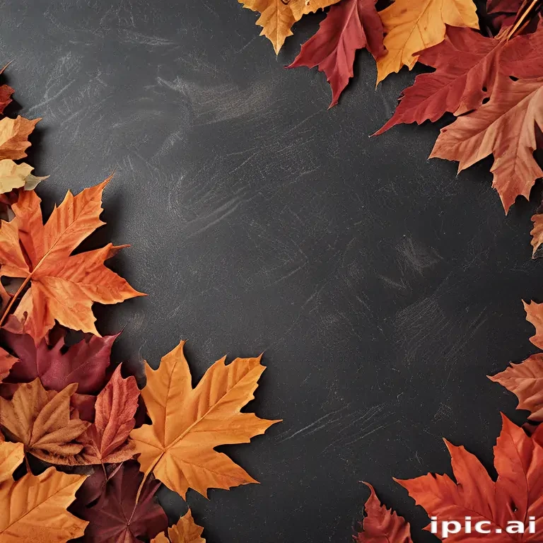 Autumn Leaves in Vibrant Colors Arranged on a Dark Background