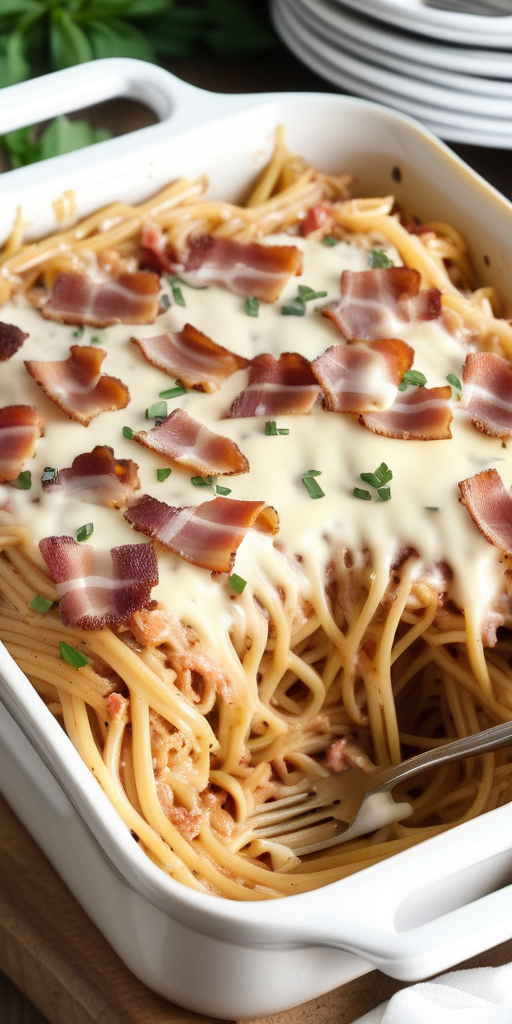 bacon cream cheese baked spaghetti