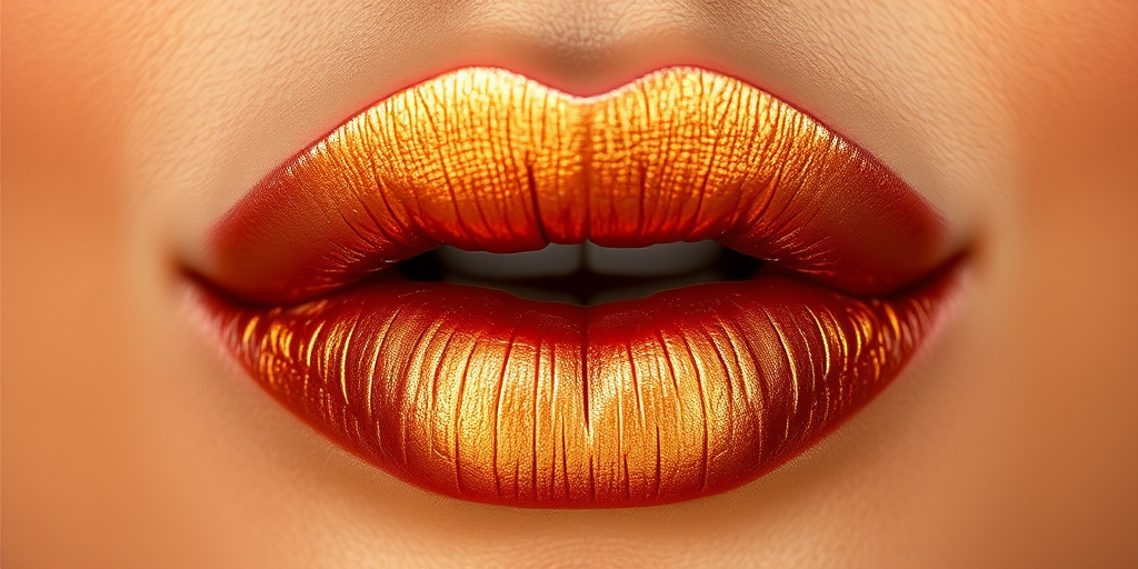 Metallic bronze lips with a rich, warm undertone, perfect for creating a sun-kissed, goddess-like appearance