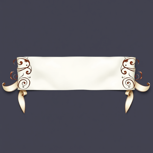 Create an elegant, blank ornate banner with flowing ribbon designs on both ends, high resolution, shot with a Canon EOS R5 at f/2.8, ISO 100, 50mm lens, natural diffused light, top-down view.