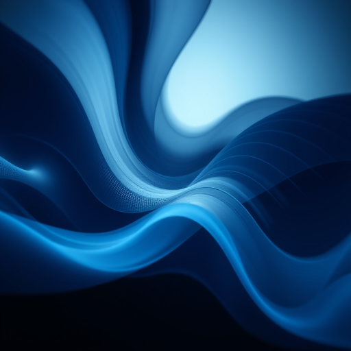 Create a digital abstract image featuring flowing grid patterns in shades of blue and black, using a DSLR camera with a focal length of 50mm, aperture set to f/8, ISO 100, captured from a slightly elevated angle to enhance depth and detail.