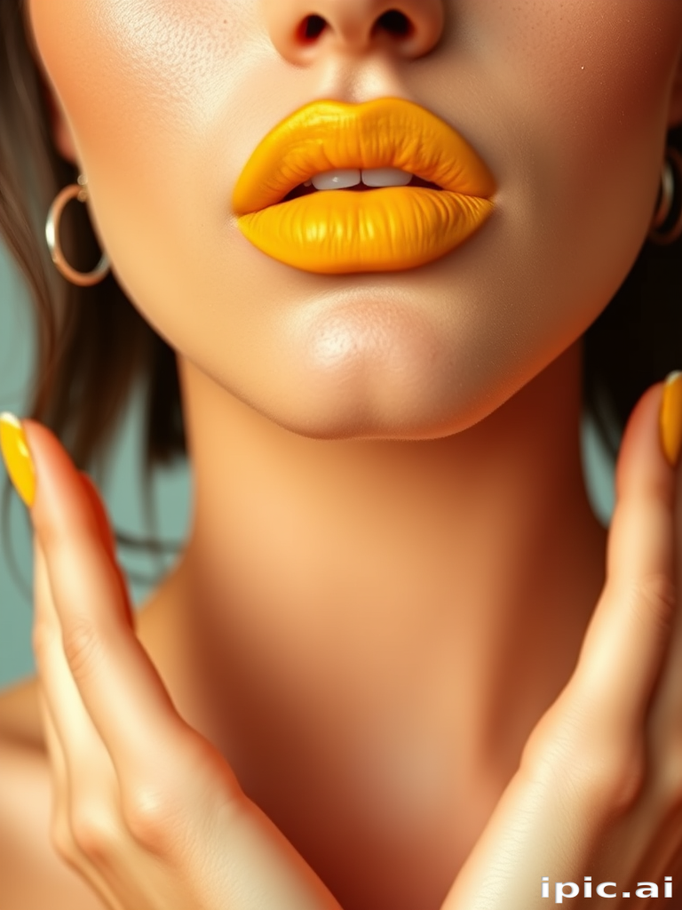 Radiant "Sunshine Yellow" lips sporting a vibrant, matte yellow hue, perfectly lined and accentuated for a daring and artistic statement