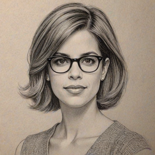 Superb Natalie Morales, pencil sketch, portrait of Comely woman 1929s in glasses, hair style beatnik, outline, clear lines, fine lines, 8k