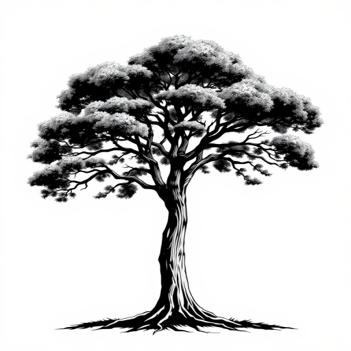 oak tree clipart black and white