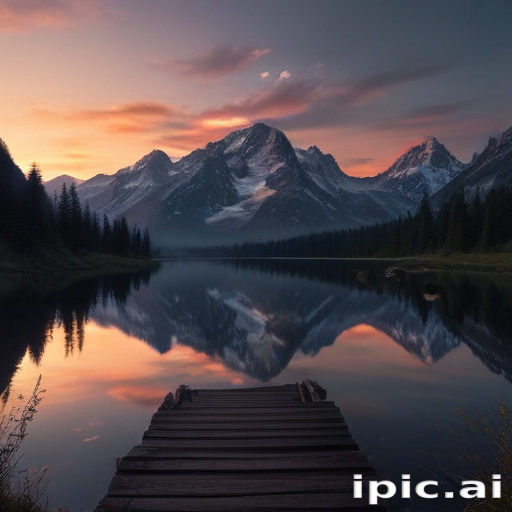 Tranquil Mountain Landscape at Sunset Reflecting on Calm Lake Waters