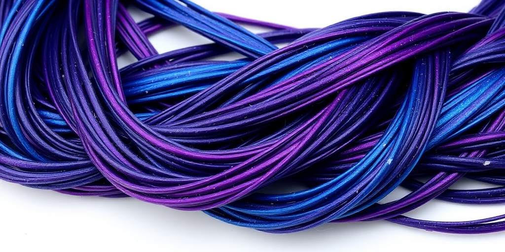 Cosmic Galaxy Strands display a mesmerizing blend of deep purple, indigo, and teal hues swirling together in a long, sleek style with subtle glitter accents throughout