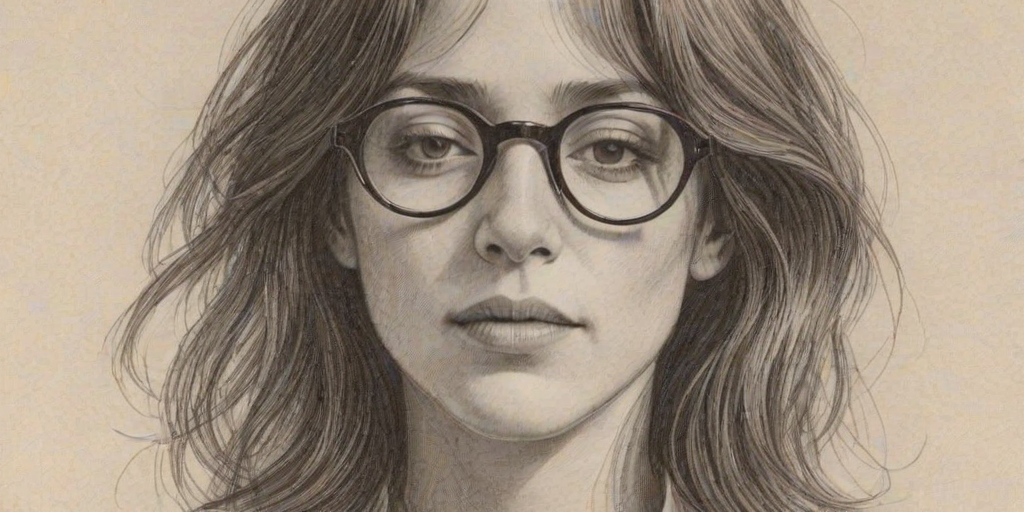 Appealing Charlotte Gainsbourg, pencil sketch, portrait of Bewitching woman 1934s in glasses, hair style beatnik, outline, clear lines, fine lines, 8k