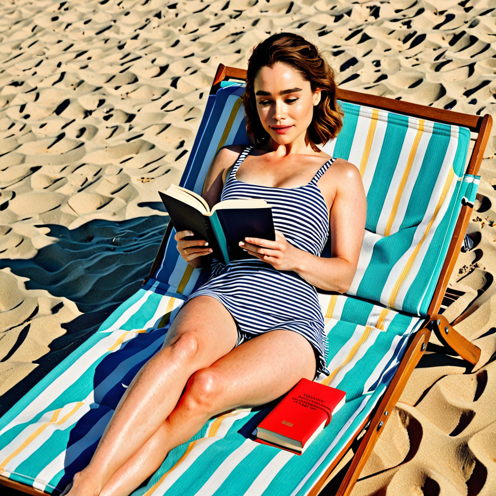 Ai Image Generator - Ai Art Generator - High Quality and 100% Unique Images  - iPic.Ai — Emilia Clarke, laying on sun lounger reading a book on the beach