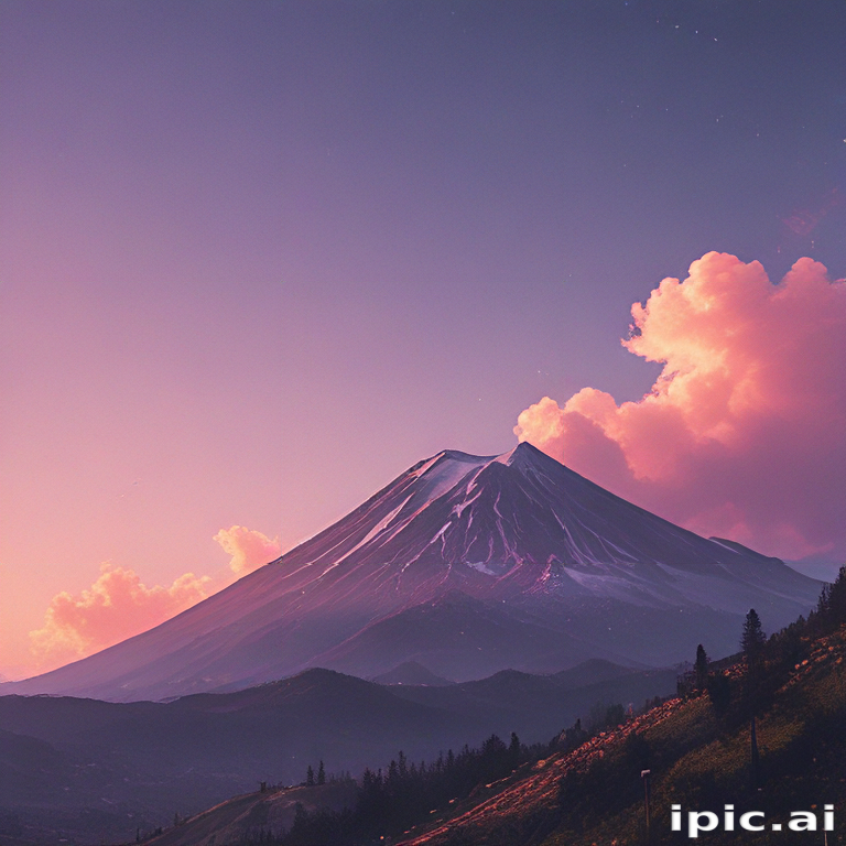 Majestic Mountain Peak Surrounded by Lush Forest and Colorful Clouds at ...