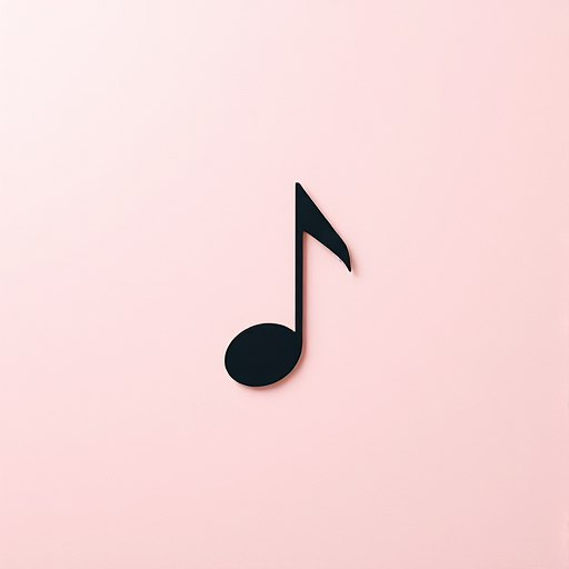Create a high-resolution image of a minimalist musical note design on a solid background, shot with a Canon EOS R5 using a 50mm f/1.2 lens, aperture set to f/2.8, ISO 100, and a slight vignette effect for artistic enhancement.
