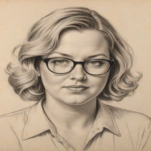 Wonderful Bridget Everett, pencil sketch, portrait of Fascinating woman 1933s in glasses, hair style beatnik, outline, clear lines, fine lines, 8k