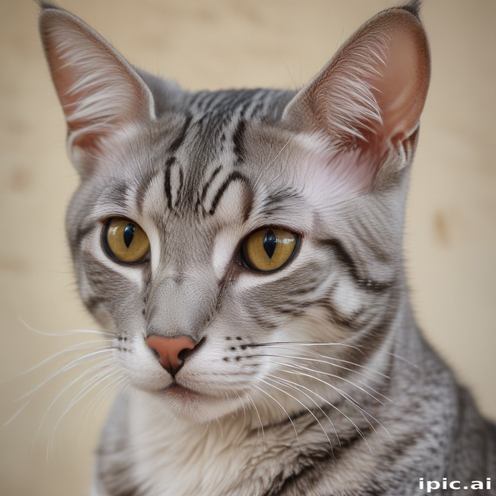 A Close-Up Portrait of a Beautiful Silver Tabby Cat with Striking Eyes.